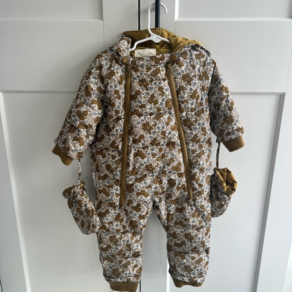 Rylee + Cru Floral Cream and Brown Kids snow suit